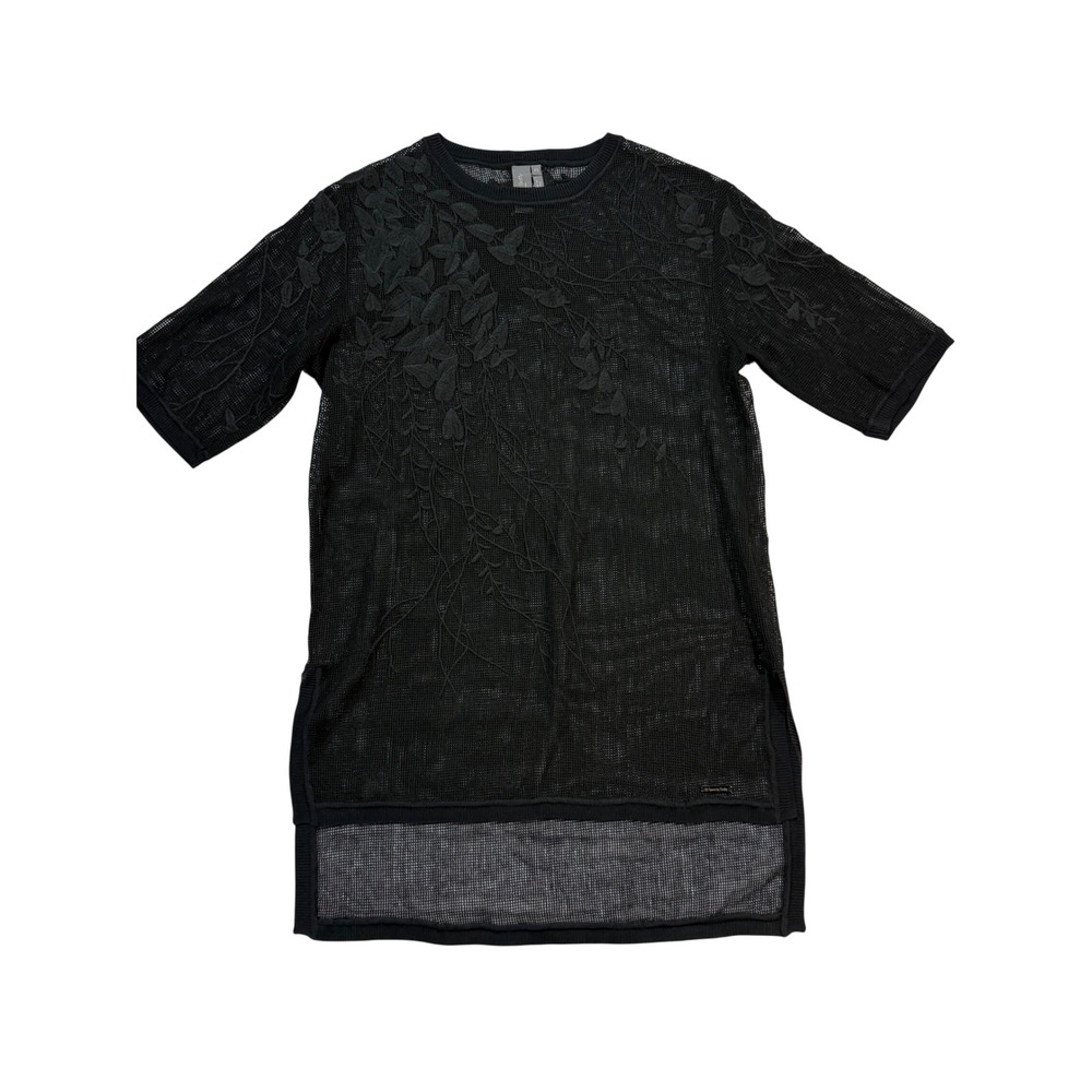 Sweaty Betty Mesh Tunic Women XS Black Floral Embroidered High Low Swim Coverup